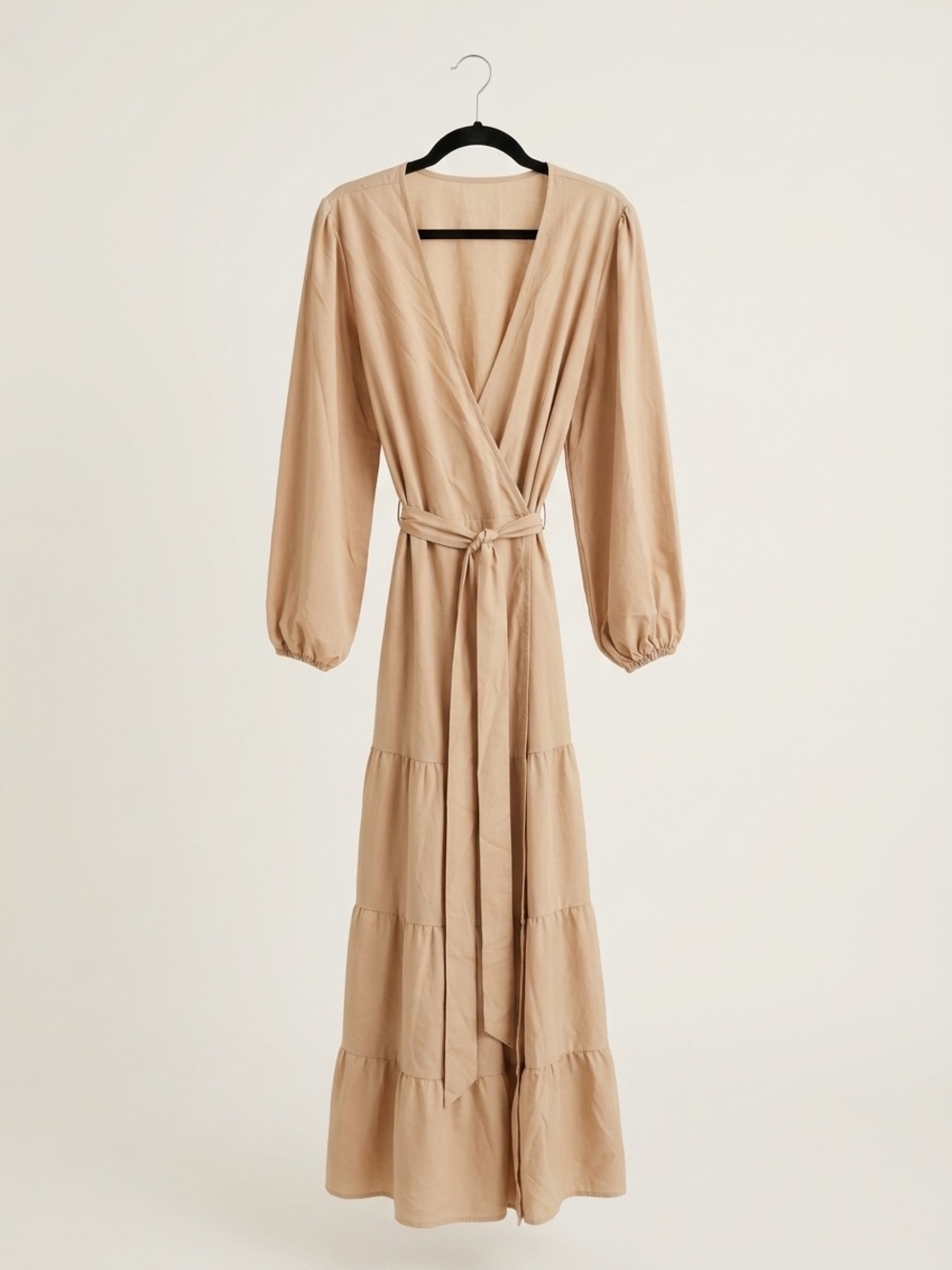 Beige Wrap Maxi Dress with Tie Waist